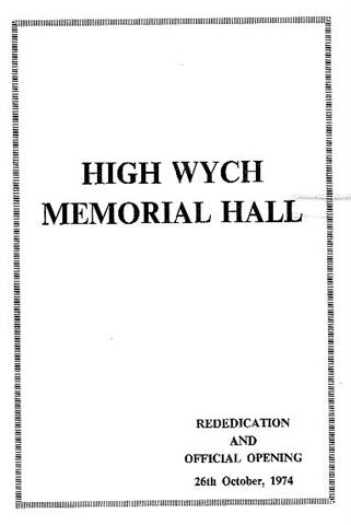 Order of Service for dedication of Hall